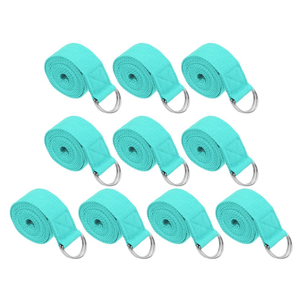 10Pcs 6 Feet Cotton Yoga Strap Belt Stretch Bands with D-Ring Buckle, Lake Green