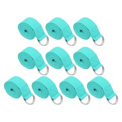 10Pcs 6 Feet Cotton Yoga Strap Belt Stretch Bands with D-Ring Buckle, Lake Green