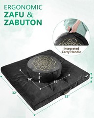Velvet Meditation Pillow – Large Round Zafu, Buckwheat Filled, Ergonomic