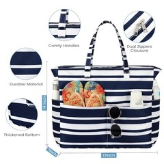Beach Bags for Women Waterproof Sandproof Women Tote Bag, Large Navy Blue