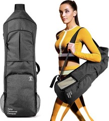 Yoga Mat Bag Carrier – Large Pockets & Water Bottle Holders. Black