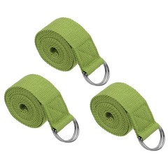 3Pcs 8 Feet Cotton Yoga Strap Belt Stretch Bands with D-Ring Buckle, Dark Green