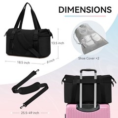 Women’s Gym Yoga Duffle Bag with 2 Bonus Shoe Pouches, Multi-Purpose Black
