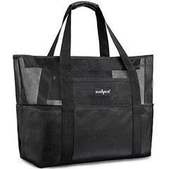 Mesh Beach Bag – Large Waterproof Beach Tote Bag with Zipper, Oversized Black