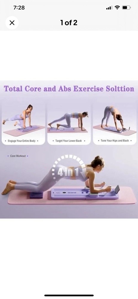 Pilates Board Reformer Set, 5 in 1 Multi-Purpose Foldable Pilates Board Purple.