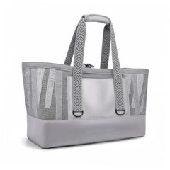 Large Mesh Beach Bag, Waterproof Bottom Tote, Structured Design 50L Grey