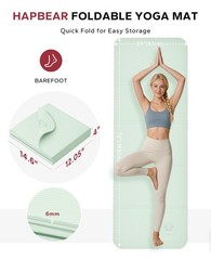 Foldable Yoga Mat 72x24x0.24 Inch 6mm NonSlip TPE Exercise Home Travel Bag