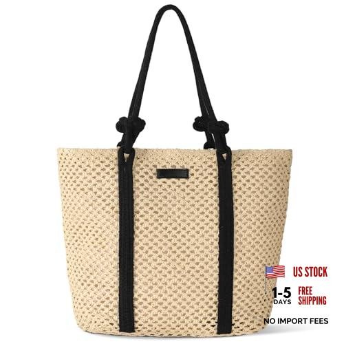Straw Bags For Women, Crochet Beach Bag Large Woven Shoulder Purse Beige – Tote