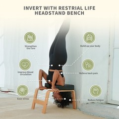 Yoga Headstand Bench Chair – Wood & PU Pads for Family Gym – Relieve Fatigue, 24