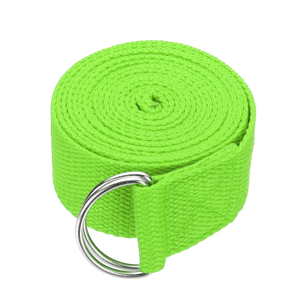 Yoga Strap with Adjustable Metal D Ring Buckle, 8.2ft & Green