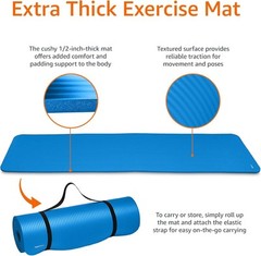 1/2 Inch Extra Thick Exercise Yoga Mat with Carrying Strap Cushioned Support