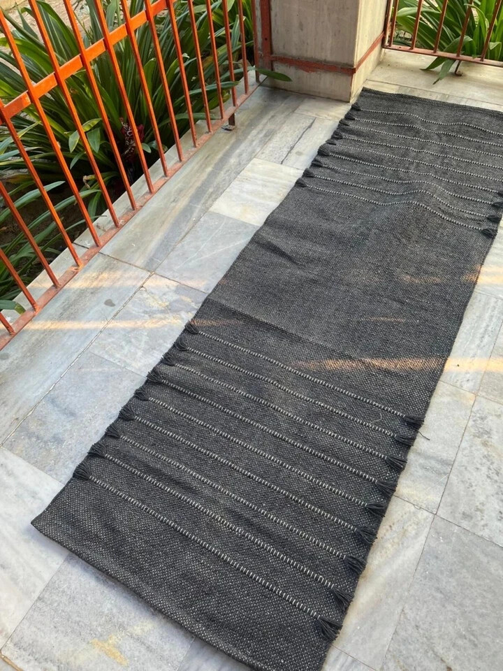 Black Yoga Mat Thick Non Slip Organic Cotton Exercise Workout Mat Pilates Rug