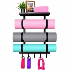 Yoga Mat Holder Wall Mount, Yoga Mats Rack with Double Floating Shelves, Yoga…