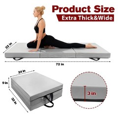 3inch Thick Workout Mat,6 * 2.5ft Extra Thick Wide Folding Yoga Mat, Tri-Fold…