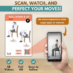 Chair Yoga Seniors over 60 70 Exercise Cards Videos Workout Plan Includes Weight