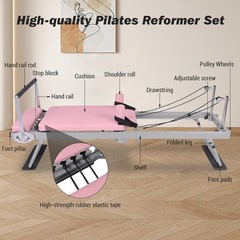 Foldable Pilates Reformer Machine with Wheels, Adjustable Armrests & Headrest