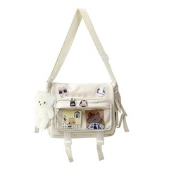Kawaii Crossbody Ita Bag for Women with Pin and Pendant-Japanese Beige