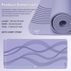 Yoga Mat High Density Exercise Mat, 76″x32″x0.27″Thick Wide & Large Yoga Mat …