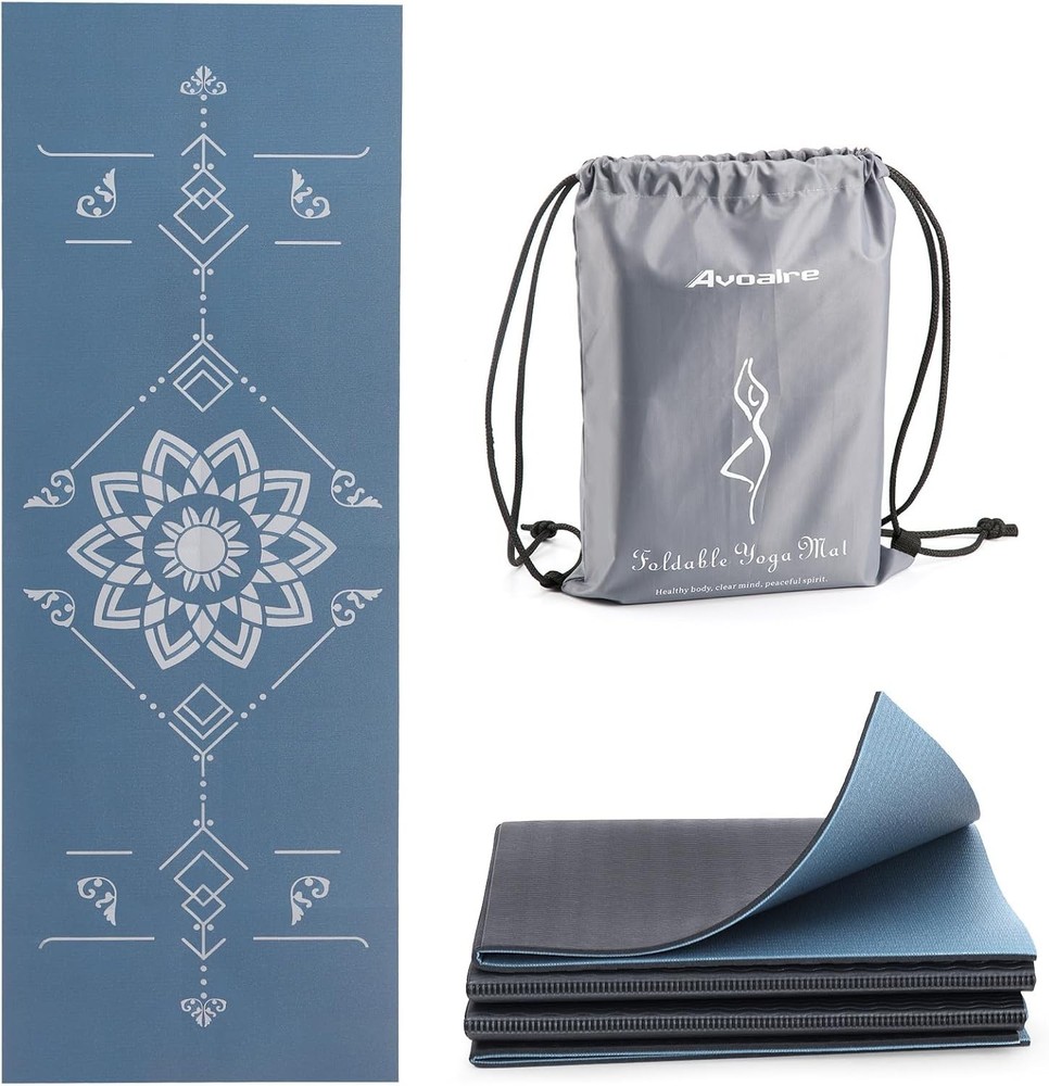 Foldable Travel Yoga Mat Print | 5mm Thick Folding Pilates Mat | Non-Slip Hig…