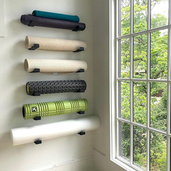 Yoga Mat Storage Rack, Large, Foam Roller Wall Hooks, Exercise Mat Holder, Fi…