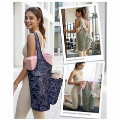 Beautiful Green Leaf Print Yoga Mat Bag Carrier, Adjustable Strap, 2 Pockets
