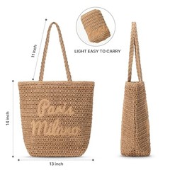Beach Bags for Women – Straw Bag Woven Beach Tote, Summer Handmade Large Khaki