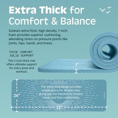 Solana Yoga Mat 1″ Thick w/ Strap Non Slip Exercise Pilates Blue Mist_ SALE OFF