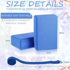 15 Pack Non-slip Yoga Block and Strap Set for Stretching(Blue)