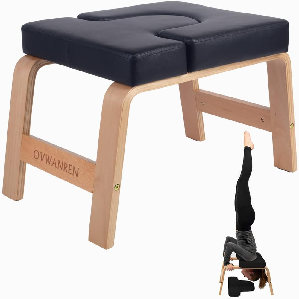 Yoga Headstand Bench – Wooden Yoga Chair for Home & Gym – Black