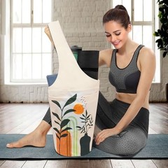 Yoga Mat Bag Carrier for Women with Side Large Pocket Durable Linen Boho Plants