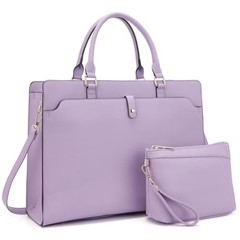 15.6″ Vegan Leather Laptop Bag for Women Lightweight Water-Resistant Purple