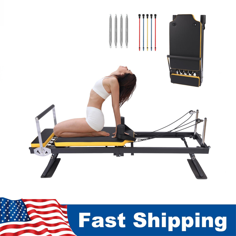 Pilates Reformer Machine for Home,Yellow Foldable Pilates Machine Equipment