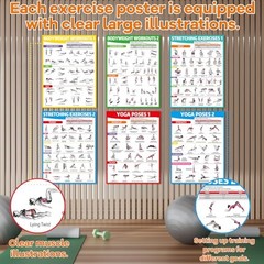 6PCS Workout Posters for Home Gym-Yoga Poses, Stretching and Bodyweight