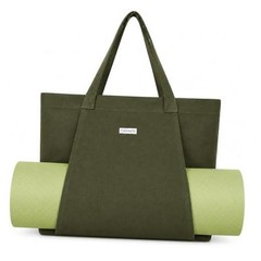 Yoga Mat Bag for Women, Pure Cotton Canvas Yoga Tote with Wet/Dry Pocket, Green