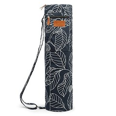 Yoga Mat Bag for 1/4-Inch 1/3-Inch Thick Exercise Yoga Mat, Navy Blue Leaf