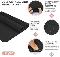 Gruper Yoga Mat Non Slip TPE Extra Wide Yoga Mat with Alignment Mark, 72″L X 32″