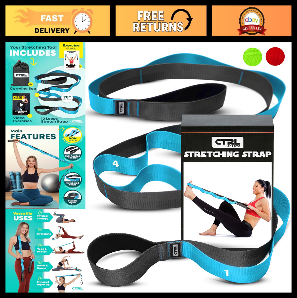 Non-Elastics Stretching Strap with Loops for Yoga, Physical Therapy & Flexibilit