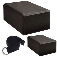 MUNE Lifestyle Black Yoga Blocks Set of 2 and Black Yoga Strap