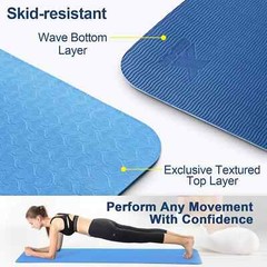 Yoga Mat with Carrying Strap – TPE Exercise Workout Mat (72’’X 24’’X1/4’’) BLUE