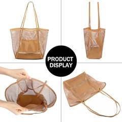 Mesh Tote Beach Bag,Women Fairycore Hobo Bag,Shoulder Bag,Soft Summer Khaki