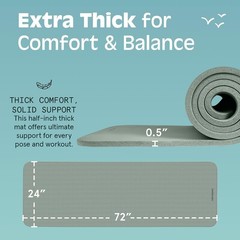 Solana Yoga Mat Thick 1/2in Non-Slip Workout Mat W/ Nylon Strap 72x24in Exercise