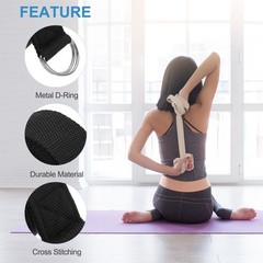 3Pcs 8 Feet Cotton Yoga Strap Belt Stretch Bands with D-Ring Buckle, Black