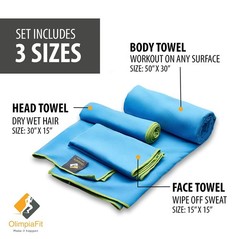 OlimpiaFit Quick Dry Towel – 3 Size Pack of Lightweight Microfiber Travel Tow…