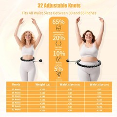 65 Inch Adjustable Fitness Waist Hoop – 32 Detachable Links, Quiet Non-Drop F…