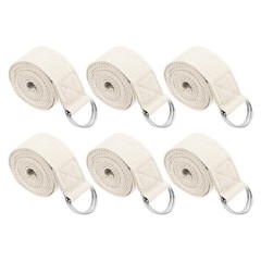 6Pcs 6 Feet Cotton Yoga Strap Belt Stretch Bands with D-Ring Buckle, White