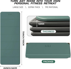 ILILI Foldable Yoga Mat, 10Mm Thick, TPE Material, Extra Long 75″L X 26″W, Soft