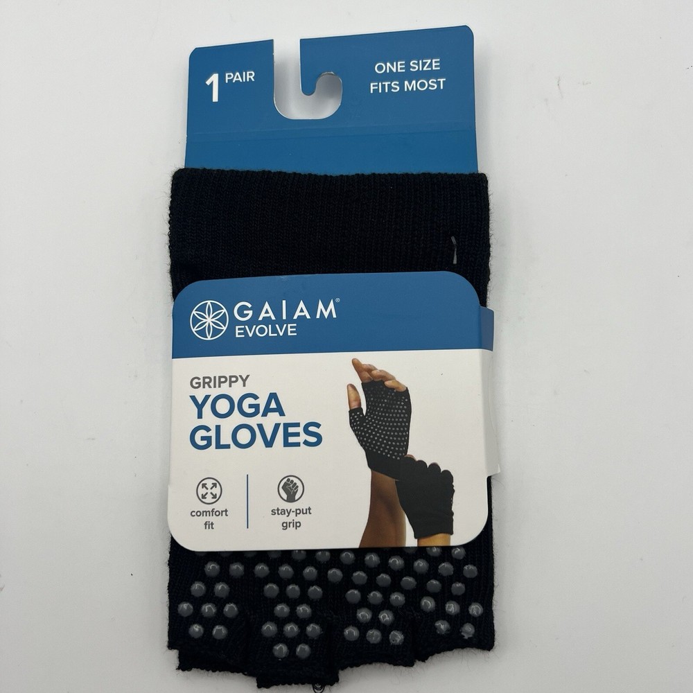 NWT Gaiam Evolve Grippy Yoga Gloves Black OS Fingerless Comfort Fit Exercise