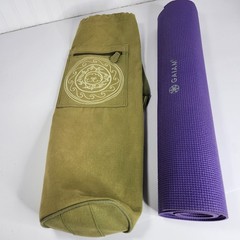 Vtg Gaiam Purple Anti Slip Yoga Mat Green Canvas Carry Bag Pilates Fitness