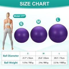 Yoga Ball, Exercise Ball 25.6″ & PVC & Purple Anti-Slip Stability Pilates
