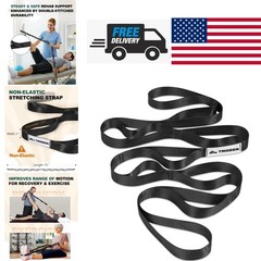 Stretching Strap for Physical Therapy 75 Inch Non Elastic Yoga Strap Black